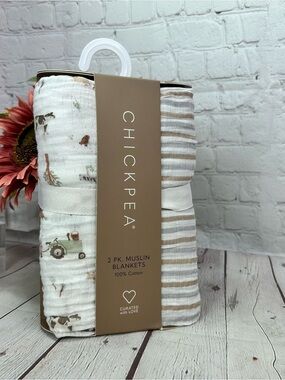 NWT chick pea Muslin Baby Blanket swaddle farmhouse barnyard ranch tractor